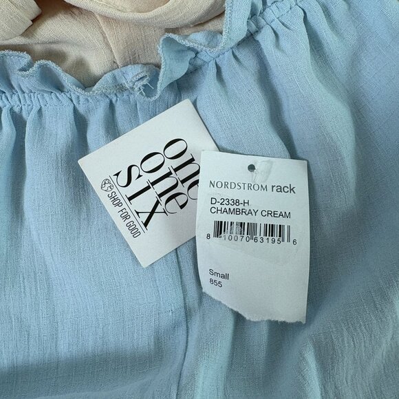 One One Six Dress Size S Blue Cream Tiered Open Back Tie Neck Boho Cottage - Picture 6 of 12